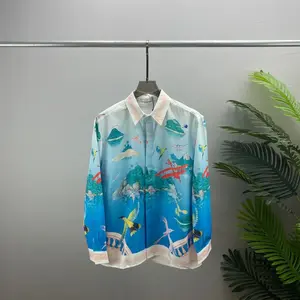 Mùa thu và mùa đông phong cách mới 3D in kỹ thuật số T-Shirt ve áo sơ mi mở lót in động vật phong cách Trung Quốc màu xanh chống Đóng cọc khác