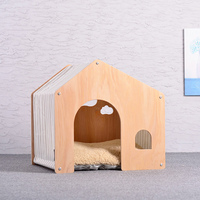 Lits pour animaux de compagnie en bois massif en forme de maison, meubles, maison pour chien imprimée, lit pour chien d'intérieur