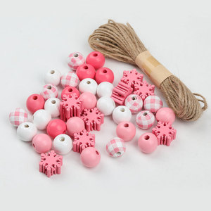 Pink Snowflake Wooden <b>Bead</b> <b>Set</b> 75pcs With 10m Hemp Rope For Christmas Tree Decoration Craft Diy Ornaments - Product Image 1