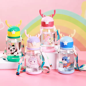 Bouteille d'eau portable en plastique transparent sans BPA de 600 ml avec paille, design mignon, pour bébé fille - Product Image 2