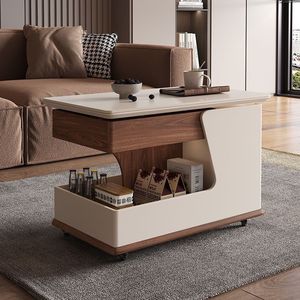 Multifunctional <b>Coffee</b> <b>Table</b> Solid Wood Slab Living Room Storage Movable Cart With Wheels - Product Image 2