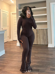 Primavera autunno giacca Slim Jacket Top pantaloni svasati 2 pezzi Slim Spandex <span class=keywords><strong>cotone</strong></span> due pezzi Jogger Set per il tempo libero da <span class=keywords><strong>donna</strong></span> - Product Image 6