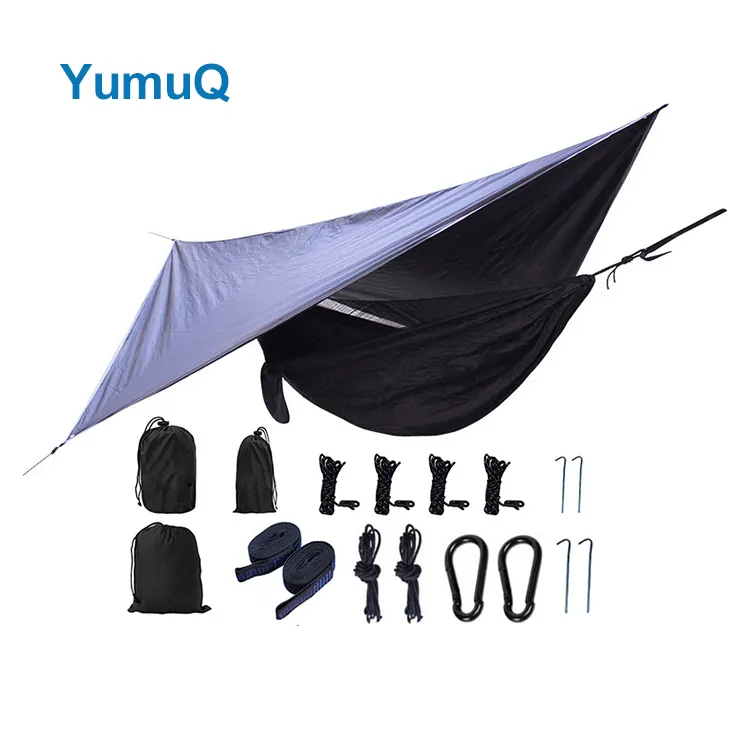 YumuQ Ultralight tempat tidur gantung dan hujan Fly terpal berkemah Set tempat tinggal luar ruangan tahan air tenda kanopi