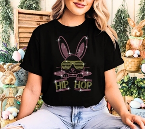Topz Factory 100% Cotton Black Rhinestone <strong>Easter</strong> Rabbit Printed Oversize <strong>T</strong>-<strong>shirt</strong> Premium Ready Design Casual Style - Product Image 2
