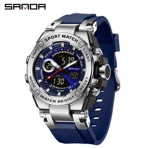 Reloj SANDA 3363 de Moda Casual para Hombre de Negocios, Reloj Electrónico LED Multifuncional Deportivo con Alarma, Cronógrafo y Luminoso - Product Image 1