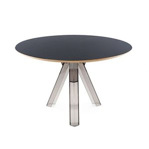 Tavolo da pranzo rotondo in policarbonato con disegno affumicato nero 107/120 di diametro superiore - Product Image 2