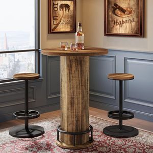 <b>Round</b> <b>bar</b> <b>table</b> <b>and</b> chair set, creative <b>bar</b> <b>and</b> restaurant <b>table</b> <b>and</b> chair combination, home industrial style high <b>stool</b> - Product Image 1