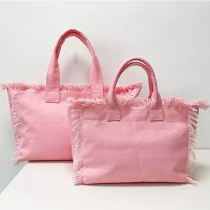 Borse in Tela alla Moda per Uso Quotidiano Femminile, Borse a Tracolla con Nappine, Grande Capacità - Product Image 1
