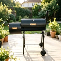 Barbecue à charbon de bois d'extérieur sur chariot avec fumoir décalé, pour jardin, terrasse et maison, pour la cuisson de viande