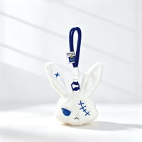 En gros, Porte-clés en peluche tête de lapin sombre de dessin animé, pendentif pour sac cadeau d'Halloween, breloque chaîne boule lapin doux et duveteux