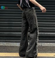 Pantalon en détresse classique avec poche arrière Jeans baggy en denim Jeans évasés empilés à déchirure moyenne pour hommes