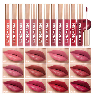 Langmanni 12 Colores/juego de brillo de labios esmaltado de larga duración impermeable antiadherente taza maquillaje cuidado de labios - Product Image 1