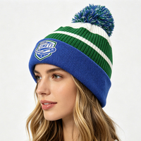 Bonnet d'hiver à pompon, en tricot côtelé rayé en acrylique, avec logo brodé personnalisé, chaud et thermique pour l'extérieur