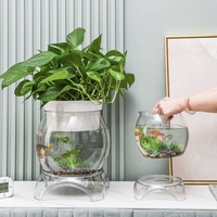 Mini aquarium de bureau KAJI Creative Lazy Person, vase à fleurs hydroponique en plastique transparent avec base pour Pothos et plantes vertes