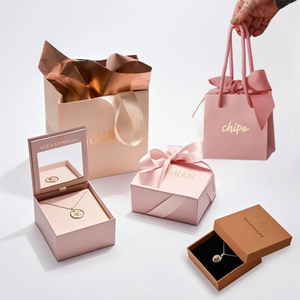 Gói đồ trang sức Set Logo in sang trọng nhung Pouch ánh sáng màu hồng tùy chỉnh mua sắm trượt tông đồ trang sức Hộp quà tặng - Product Image 2