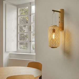โคมไฟติดผนังไม้ไผ่สไตล์ญี่ปุ่น E27 แหล่งกำเนิดแสง LED สวิตช์ควบคุมสำหรับห้องนั่งเล่นห้องนอนห้องโถงระเบียง - Product Image 2