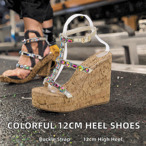 Sandalias de Plataforma con Punta Abierta para Mujer, 12 cm de Altura, con Pedrería Colorida, Transpirables, para Invierno, Verano y Otoño, Moda 2026 - Product Image 2