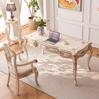 Ensemble de bureau de style rococo français - Bureau d'écriture et chaise en bois massif peints à la main, table d'ordinateur de style européen de luxe