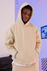 ET031 Coton de haute qualité épais uni lourd surdimensionné doublé coupe-vent automne sans cordon unisexe logo personnalisé grande taille - Product Image 5