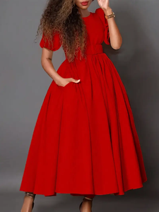 Vendita calda abiti da sera moda donna elegante Casual manica a sbuffo abiti da sera con cintura - Product Image 2