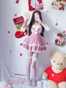 Costume de cosplay anime pour femme adulte, robe bandeau en velours rose, tenue de fête de Noël, taille plus, vente en gros - Product Image 6