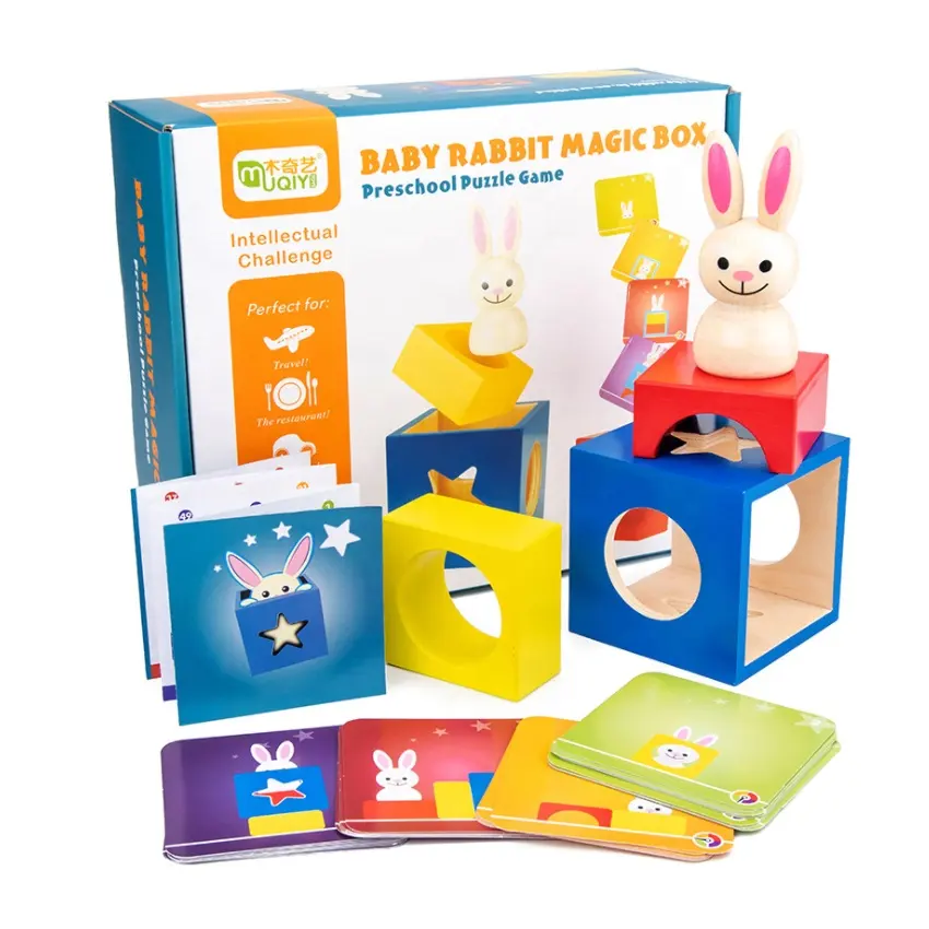 Juguetes lógicos inteligentes para niños pequeños, caja mágica de conejo, bloques de rompecabezas de madera