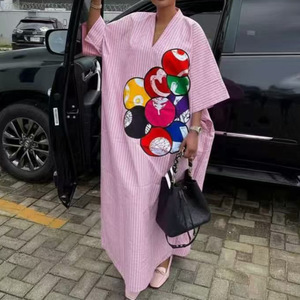 26 Large Polyester Loose Fit Jacket Mothers Plus Size Wholesale Export Women's <strong>Clothing</strong> Striped Casual Balloon Embroidery - Product Image 2