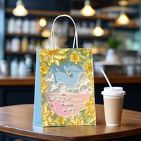 Tas Belanja Hadiah Ramah Lingkungan dari Kertas Daur Ulang dengan Tali Serut, Cetak Logo, untuk Pakaian dan Sepatu, dengan Desain Lukisan Bunga