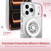 360 °   Étui support rotatif pour iPhone 17 Pro Max, coque antichoc magnétique brillante et étincelante pour iPhone 16E 14 15 Plus 18