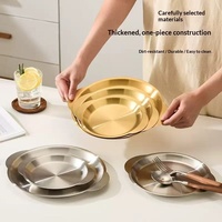 Assiette plate moderne en acier inoxydable brossé, double poignée or et argent, pour restaurant, maison, fête, vaisselle de table