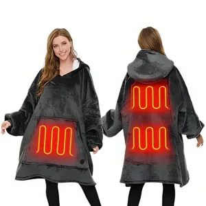 USB Heated <strong>Hoodie</strong> <strong>Mens</strong> 3 Temperature Settings Carbon Fiber Heating Flannel Wearable Electric <strong>Blanket</strong> with Sherpa Lining Gray - Product Image 1