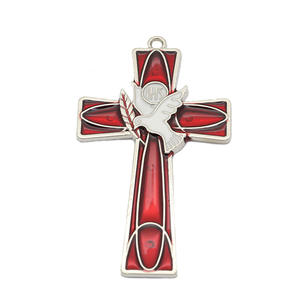 Porte-clés en alliage de zinc vintage en gros, style catholique chrétien, avec mousqueton, colombe, Jésus, croix, crucifix, ornement de paix - Product Image 6