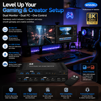 Conmutador KVM Profesional Hardrock Dual para 8K60Hz con Hub USB 3.0 de Aleación de Aluminio, Conmutación Remota para Dos PC, Control de Dos Monitores
