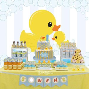 Sfondo Fotografico Tema Paperella Gialla Carina per Baby Shower, Fondale con Bolle, Decorazioni per Feste a Tema Anatroccolo, Banner per Foto - Product Image 2