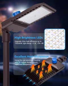 Lampe de rue <span class=keywords><strong>LED</strong></span> étanche IP65 pour <span class=keywords><strong>extérieur</strong></span>, <span class=keywords><strong>parking</strong></span>, avec capteur photocellule, montage sur poteau ou mur, 75-300W - Product Image 2