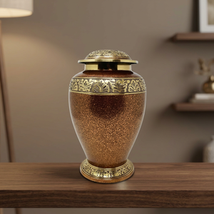 Urne funéraire commémorative en laiton doré, durable, personnalisable, 220 pouces cubes, portable, pour table, vase à cendres INDIAN - Product Image 1