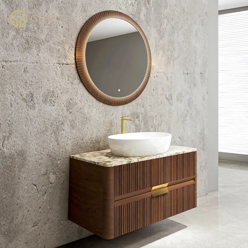 GODI cinese di lusso moderno appartamento marmo naturale usato bagno vanità armadi progetto Hotel lavaggio bagno vanity cabinet