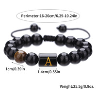 Bracelet en perles d'agate noire de 10 mm en gros, bracelet tissé réglable avec lettres A-Z, 26 lettres, bijoux en pierre naturelle pour couple