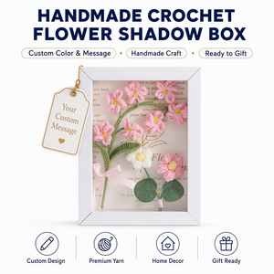 Pink Crochet Preserved Flower Shadow Box Handmade 3D Wall Art Yarn Frame <b>Valentines</b> Mothers Day Gift Home <b>Decor</b> - Product Image 5