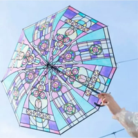 Nouveau Parapluie Populaire Style Palais Rétro Design Artistique Verre Teinté Ouverture Semi-Automatique Manche Long Droit Transparent pour Voyage