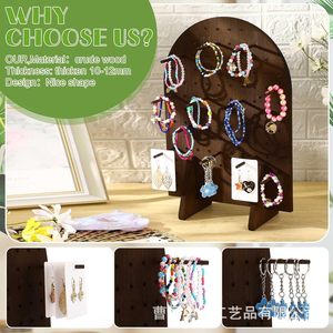 Wooden <b>Bracelet</b> Storage Rack Desktop Jewelry Display Stand Oval Solid Wood Keychain Organizer with 25 Pegs for Necklace - Product Image 3