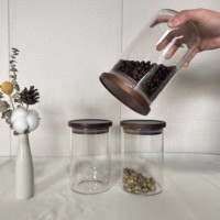 Juego de 3 Recipientes de Vidrio Transparente Apilables con Tapa de Madera para Almacenamiento de Alimentos, con Buen Sellado, para Uso Doméstico, en Promoción