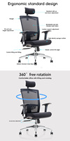 Chaise de bureau ergonomique pivotante à dossier haut en maille de qualité supérieure pour bureau à domicile moderne, avec hauteur réglable et certifiée BIFMA