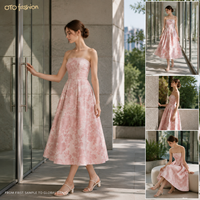 Robe midi plissée rose à fleurs sans bretelles pour femme, coupe trapèze, pour soirée ou mariage, personnalisable, OEM, vente en gros, fabricant