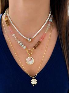 Collar de moda personalizado chapado en oro de 18 quilates cierre redondo colorido piedra Natural cuentas piedras preciosas señoras colgante collar - Product Image 5