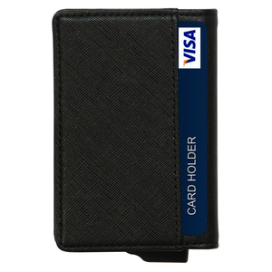 การ์ดโฮดา สลิม ยูนิเซ็กส์ที่ใส่บัตรอะลูมิเนียม ป้องกัน RFID ดีไซน์เรียบง่าย กระเป๋าสตางค์แบบสั้น ปิดแบบพับ สีดำ - Product Image 5