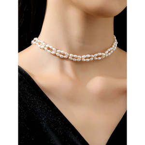 Collar de Perlas de Agua Dulce Naturales para Mujer, Diseño de Doble Capa con Cuentas de Arroz, Accesorio para Vestido Francés, 34 cm, WENCHI 2025, Nuevo y Popular - Product Image 4