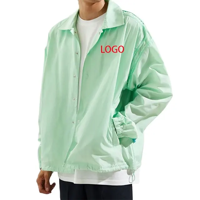 Custom men's green long-sleeved windproof sunscreen clothing loose large size windbreaker youth lapel casual jacket