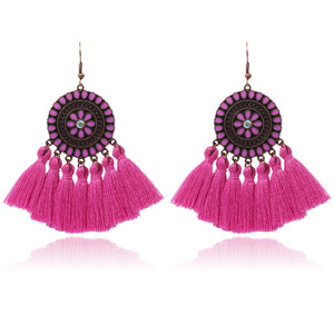 Flower Pattern <b>Drop</b> <b>Earrings</b> <b>Red</b> Tassel Vintage Alloy Women's Party Jewelry - Product Image 6