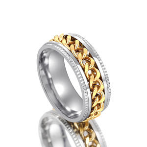 DJ065 Bagues en acier inoxydable pour hommes, plaquées or 18 carats, bijoux tendance, cadeau pour lui - Product Image 2